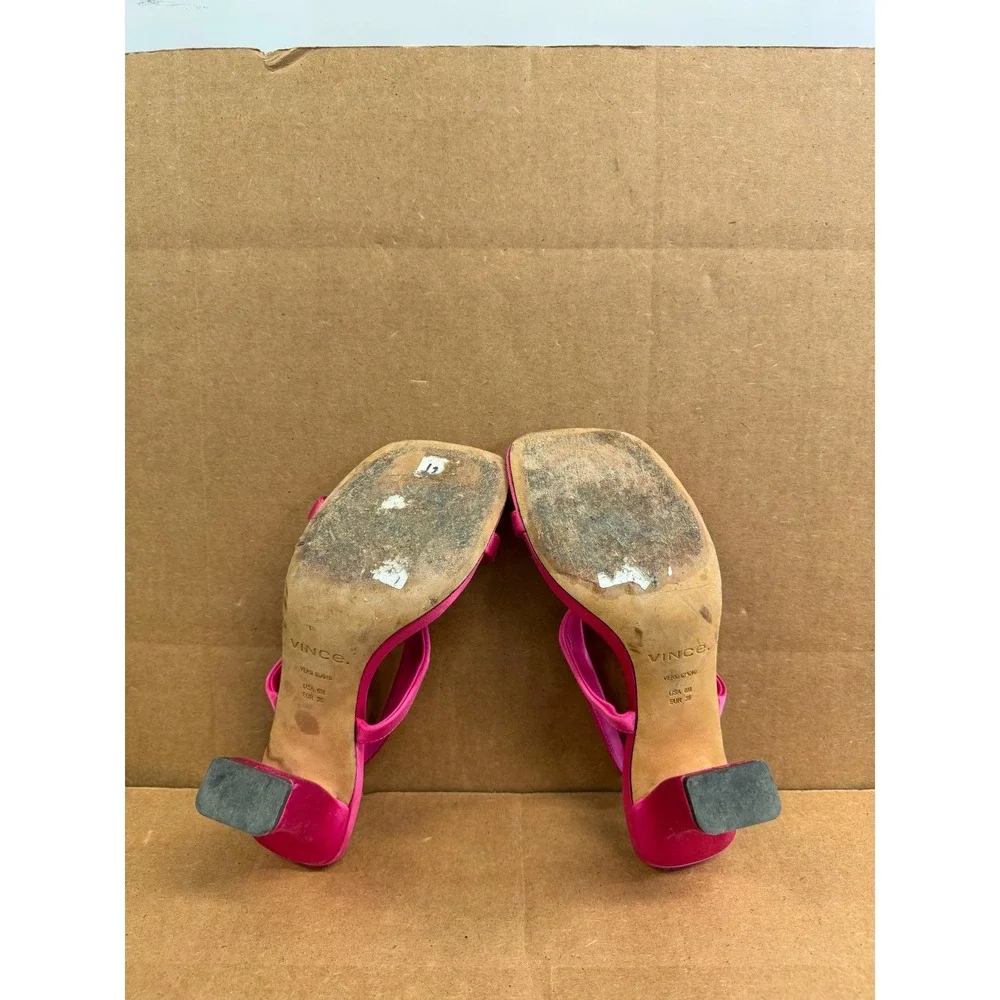 Vince Luella Satin Ankle-Strap Heeled Sandals Hot Pink Womens Size 6M US